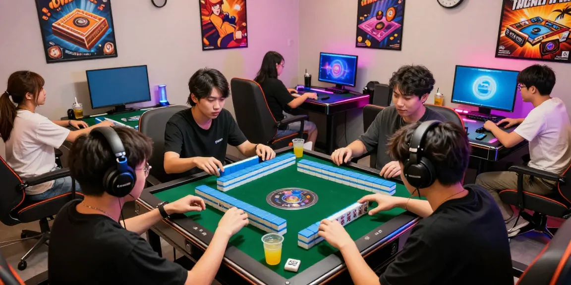 Pemain antusias memainkan mesin Mahjong di lounge modern, menunjukkan interaksi dan strategi permainan mesinmpo.