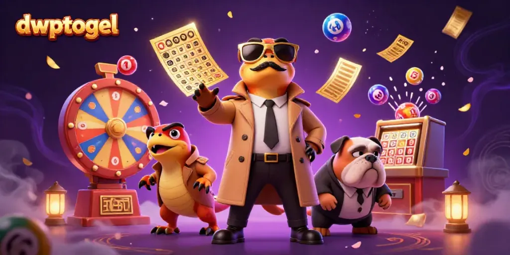 dwptogel menampilkan tiga raptor dalam jas yang mengintip ke lounge VIP kasino penuh dengan elemen lotere