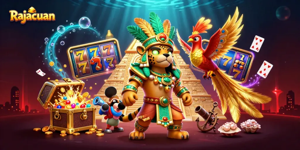 Spin slot reels and win with Rajacuan in a vibrant casino adventure illustration