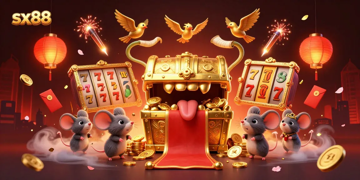 Experience thrilling adventures with the sx88 treasure chest and riches in a vibrant casino scene.