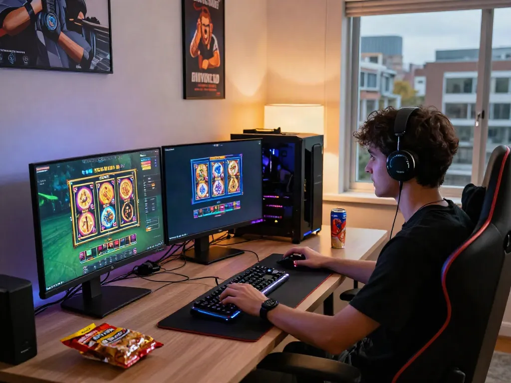 Engaging online gaming environment featuring akunjp player enjoying a vibrant slot game setup.
