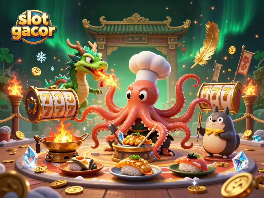Spin to win on slot gacor with an exciting 3D casino illustration featuring vibrant characters and golden elements.