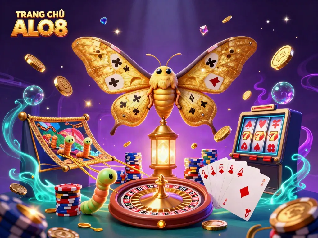 Experience exciting gaming action with TRANG CHỦ ALO8 showcasing an impressive illustration of vibrant casino elements.
