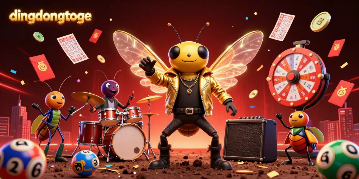 Engage in thrilling lottery excitement with dingdongtoge as a rock star cicada overflows the stage with vibrant balls and lively essence.