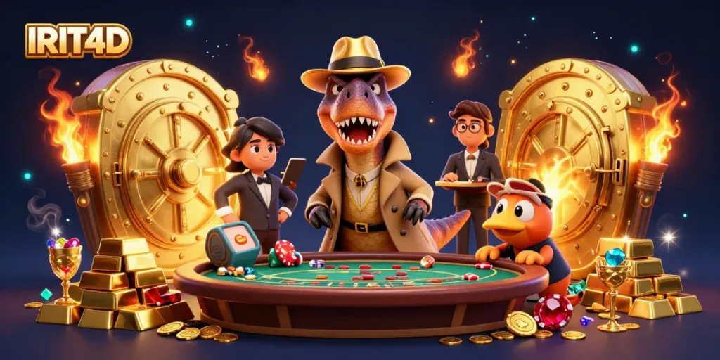 Experience thrilling moments with IRIT4D at a blackjack table featuring mischievous characters.