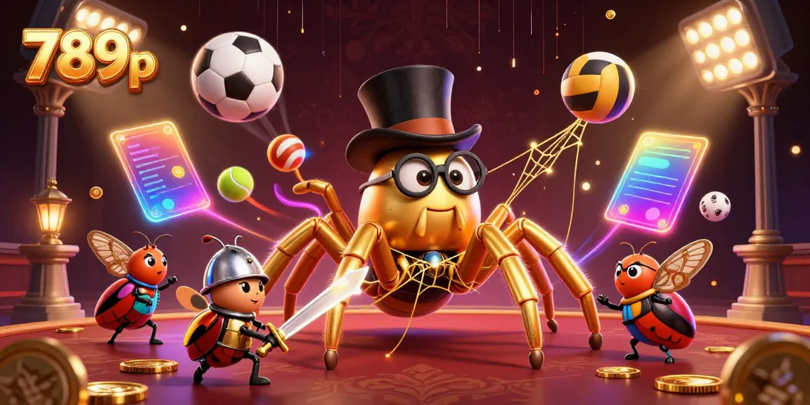 Engage with 789p's thrilling casino world featuring golden tarantulas, sports elements, and a knight ready for action.
