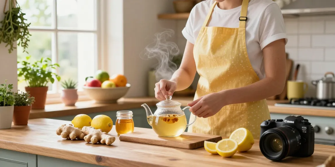 Preparing fresh ginger tea with ingredients like ginger, lemon, and honey in a bright kitchen, highlighting the benefits of สล็อต.