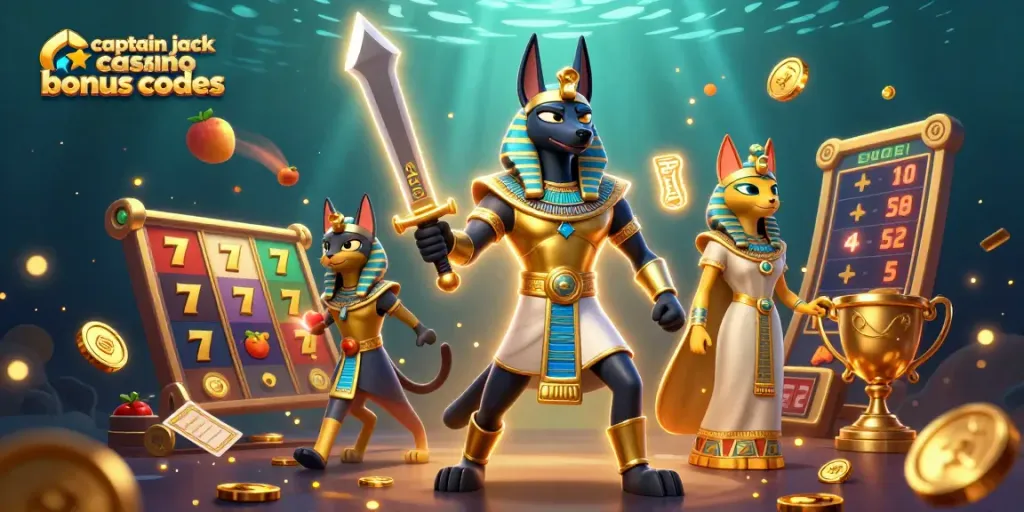 Engage with captain jack casino bonus codes for thrilling slot games featuring Anubis and Bastet.