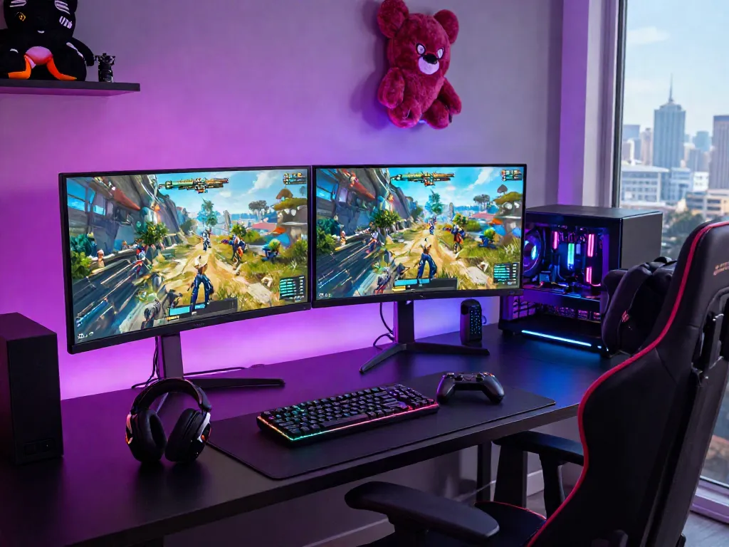 Engaging gaming setup showcasing ALO8 COM platform features with dynamic graphics.