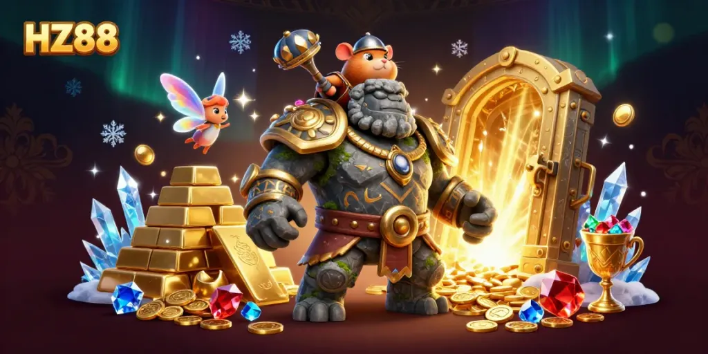 Experience excitement at HZ88 with a colorful 3D casino-themed fantasy gaming scene.