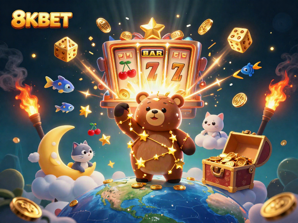 Experience the excitement of 8KBET with vibrant characters and dynamic casino elements in a captivating digital scene.