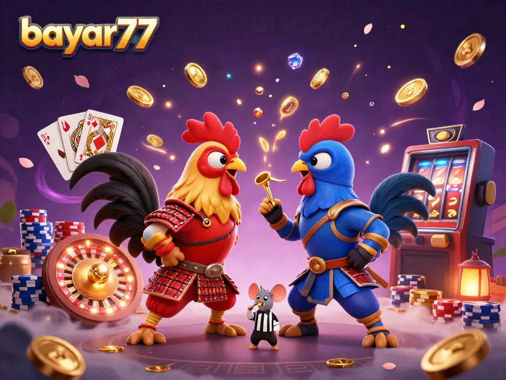 Experience thrilling gameplay with bayar77 and dynamic casino elements featuring battling roosters.