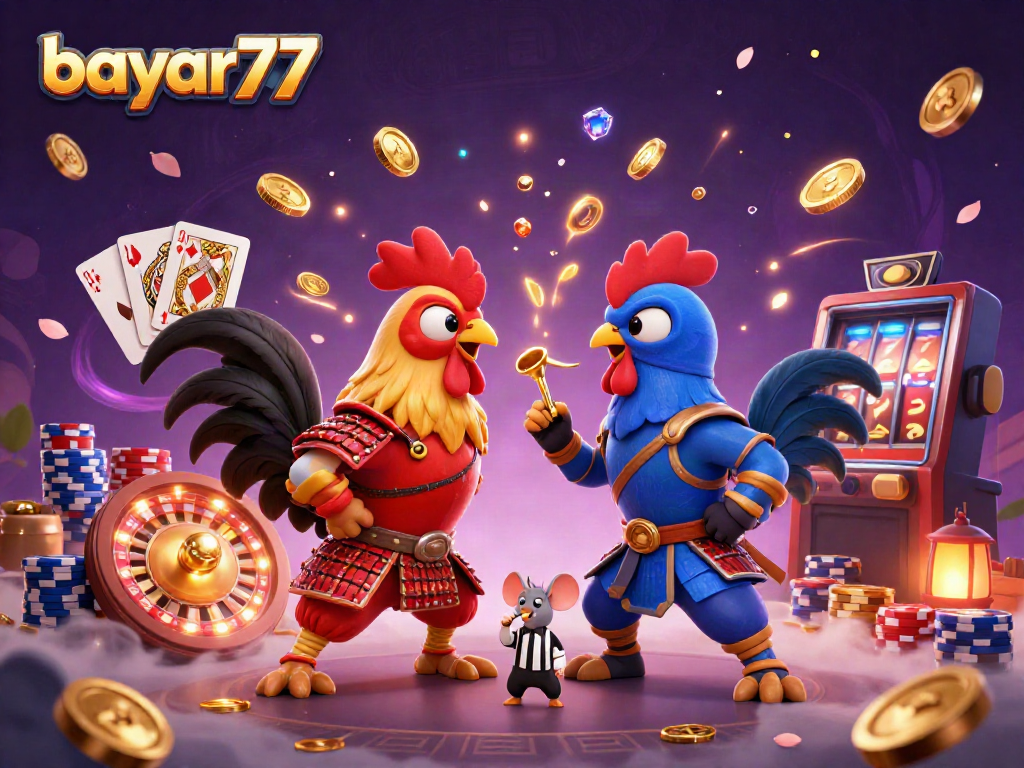 Experience thrilling gameplay with bayar77 and dynamic casino elements featuring battling roosters.