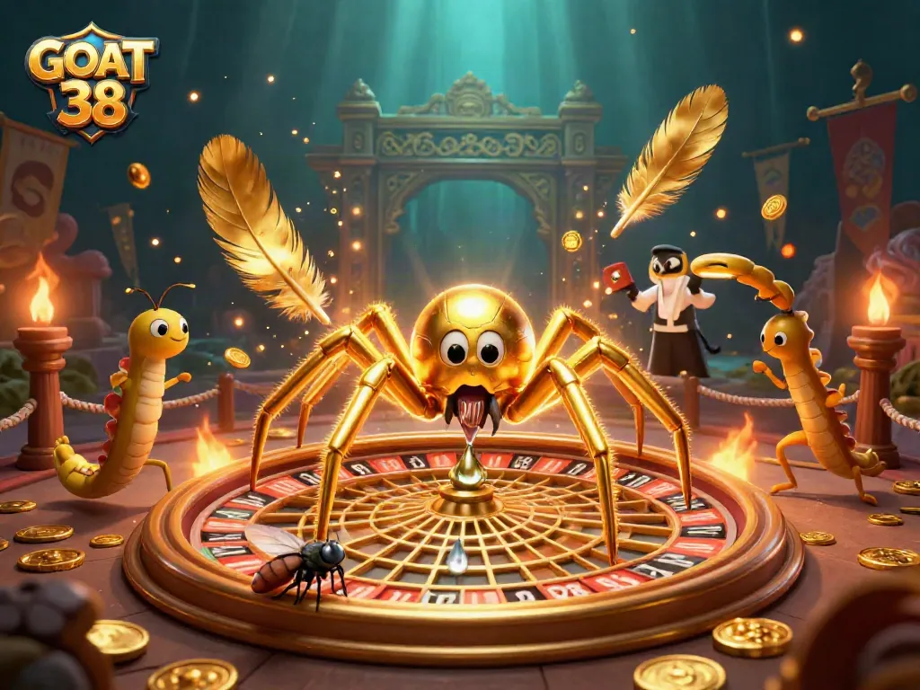 Spin the odds with GOAT 38 as the golden spider weaves a roulette wheel of bets.