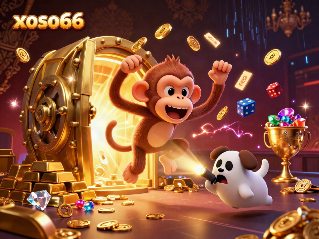 Experience the vibrant online casino world with xoso66's golden treasures and lively characters.