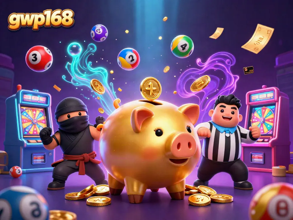 Permainan slot gacor di GWP168, dengan karakter unik dan banyak simbol keberuntungan.