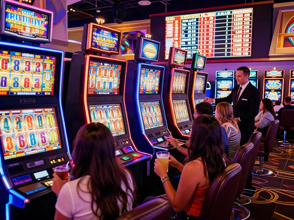 Exciting Lucky777 casino gaming atmosphere with diverse players celebrating wins.