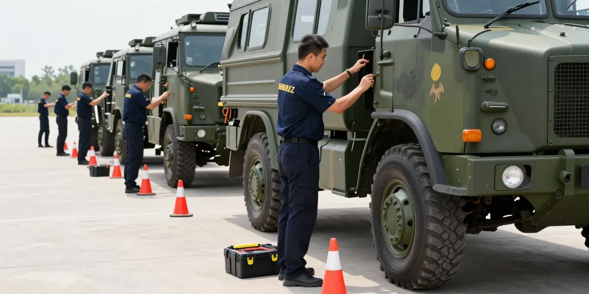 88m com Motor Transport Operator inspecting military vehicle on training grounds
