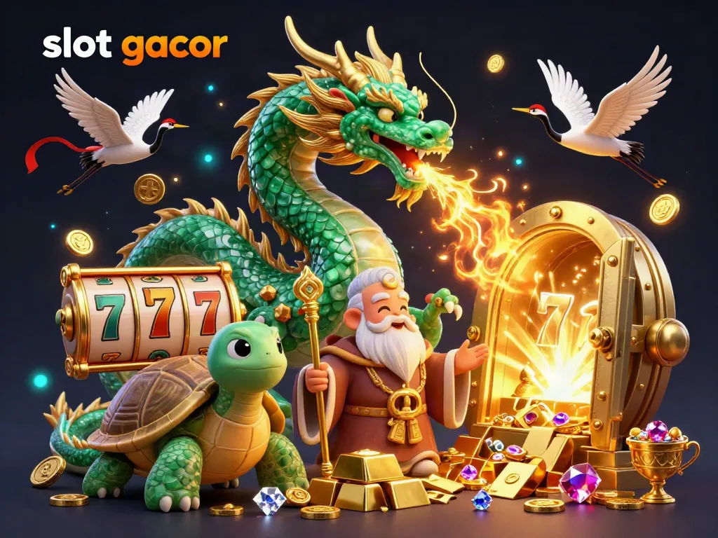 Experience slot gacor action in an ultra-detailed 3D scene filled with vibrant casino elements.