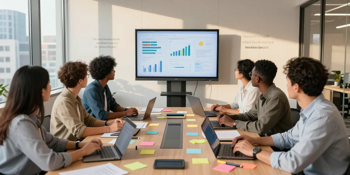 Tim profesional berkolaborasi dalam sesi brainstorming di https://miami4d.com/ dengan presentasi digital dan suasana inspiratif.