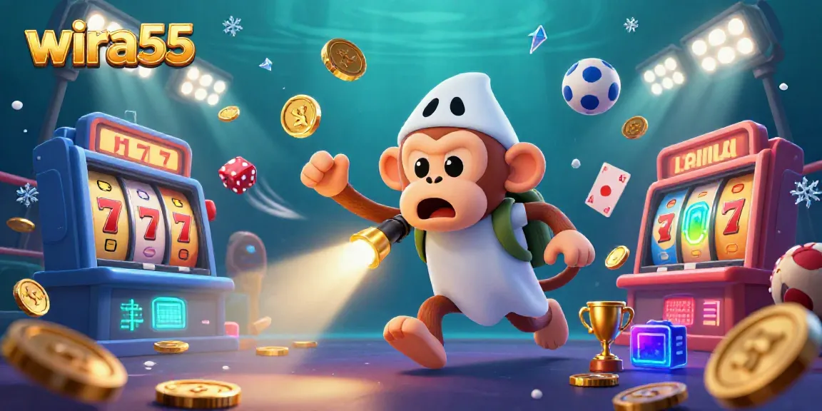 Engage with exciting gameplay at wira55, featuring dynamic slots and playful characters in a vivid casino.