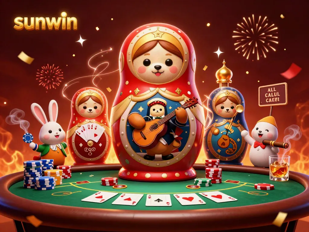 Sunwin showcases vibrant casino elements with animated character interactions in an engaging gaming scene.