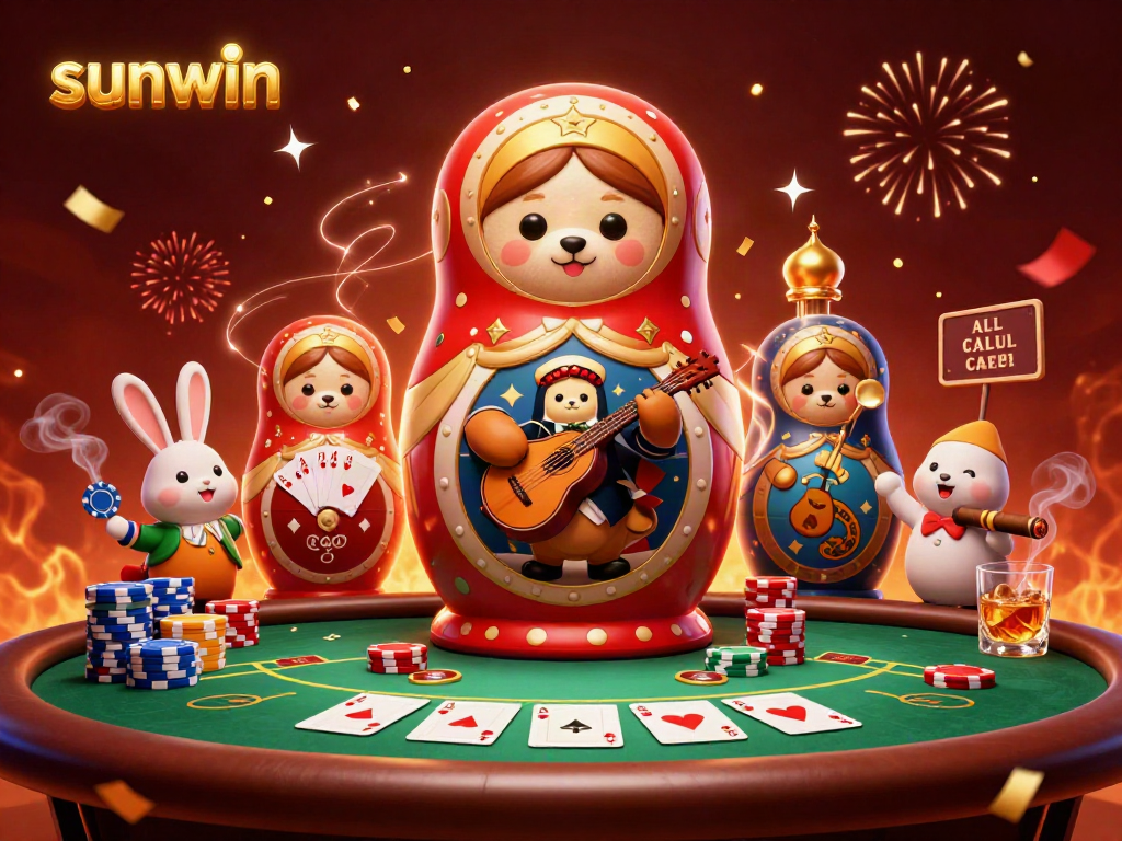 Sunwin showcases vibrant casino elements with animated character interactions in an engaging gaming scene.