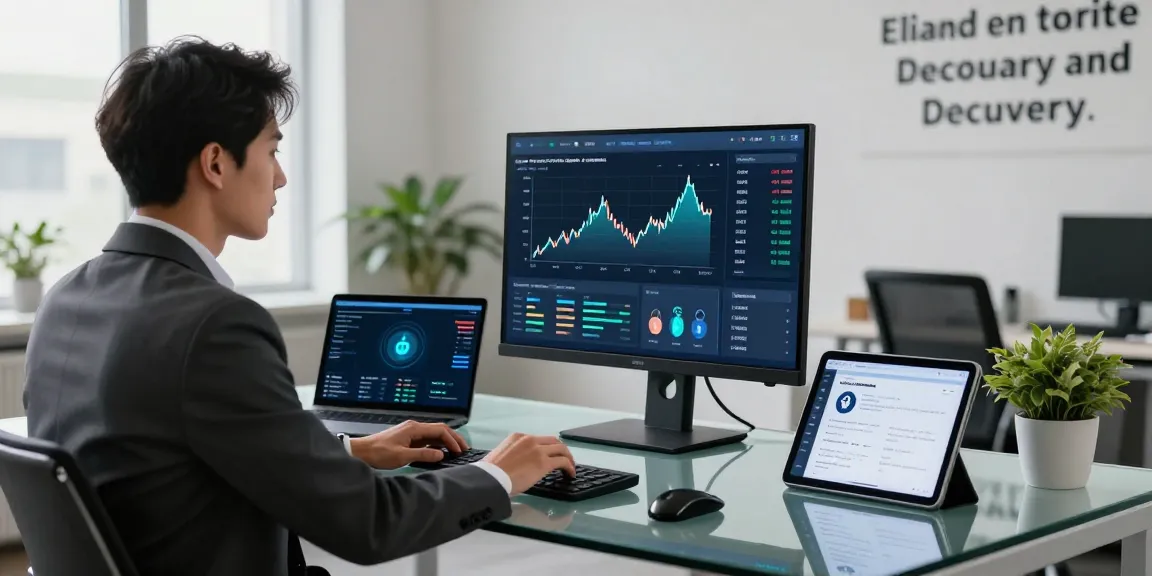 Professional working to recover lost crypto in a modern office setting with financial recovery tools.