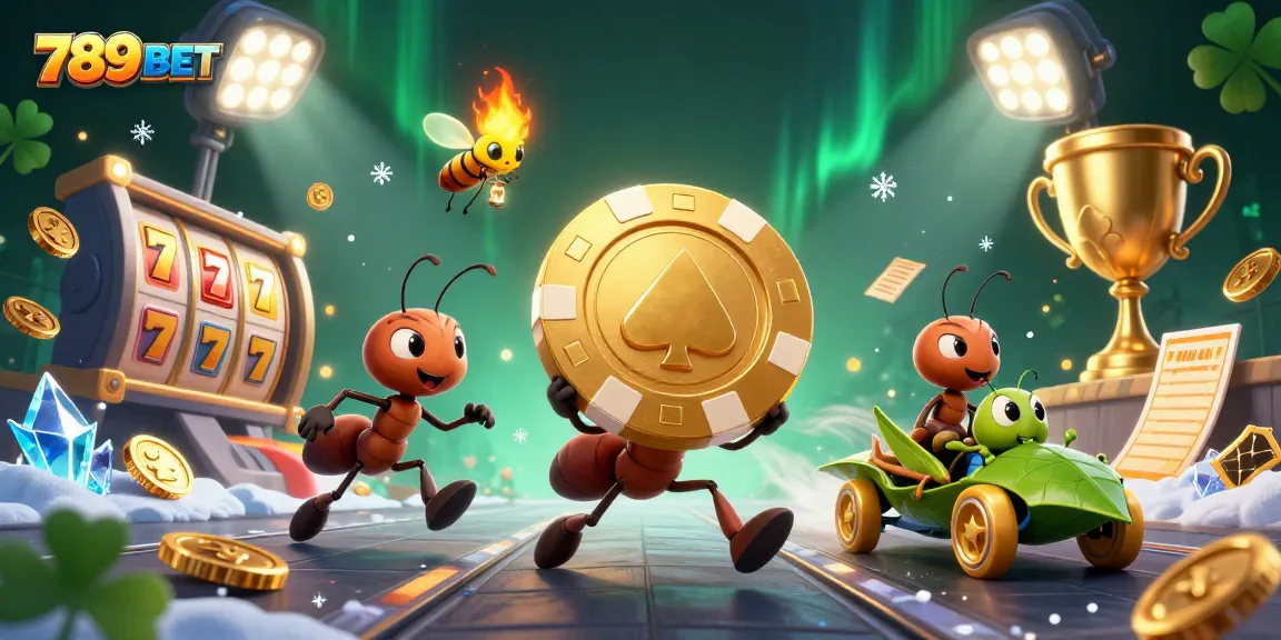 789BET revs excitement with ants heisting golden poker chips amidst dynamic casino elements