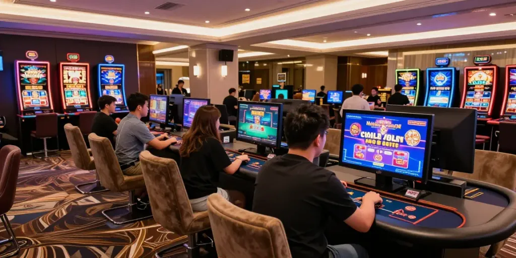 Engaging players at ALO8 online casino enjoying slots and live games.
