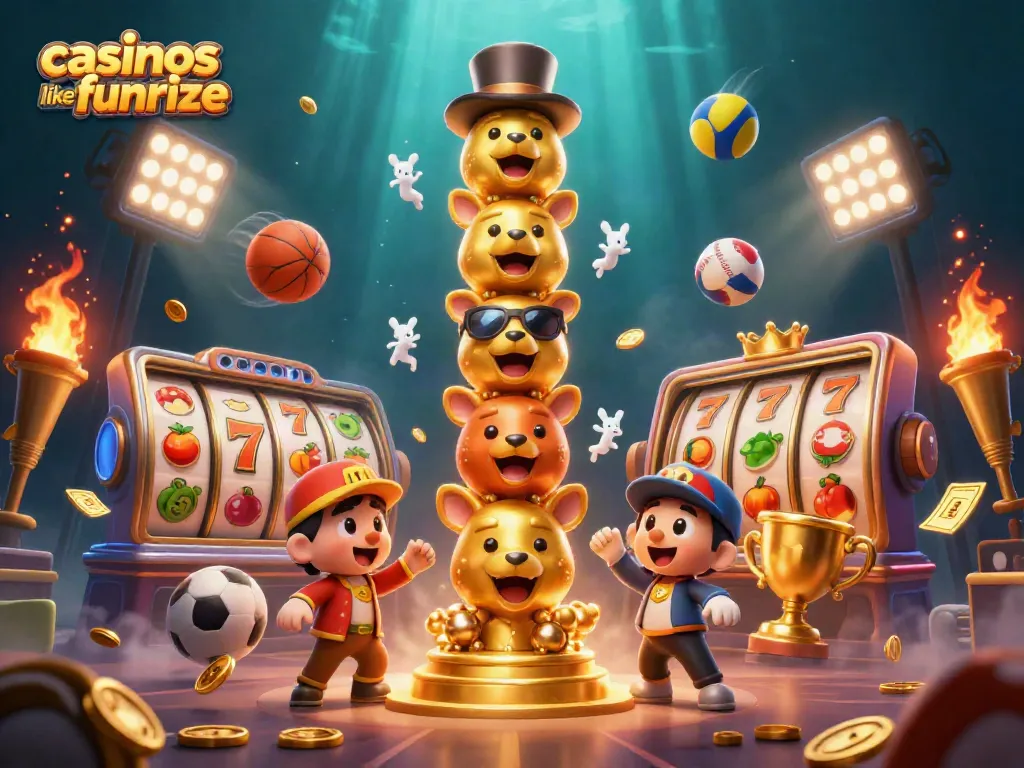 Engage in fun casino gameplay at casinos like Funrize with this vibrant 3D illustration.