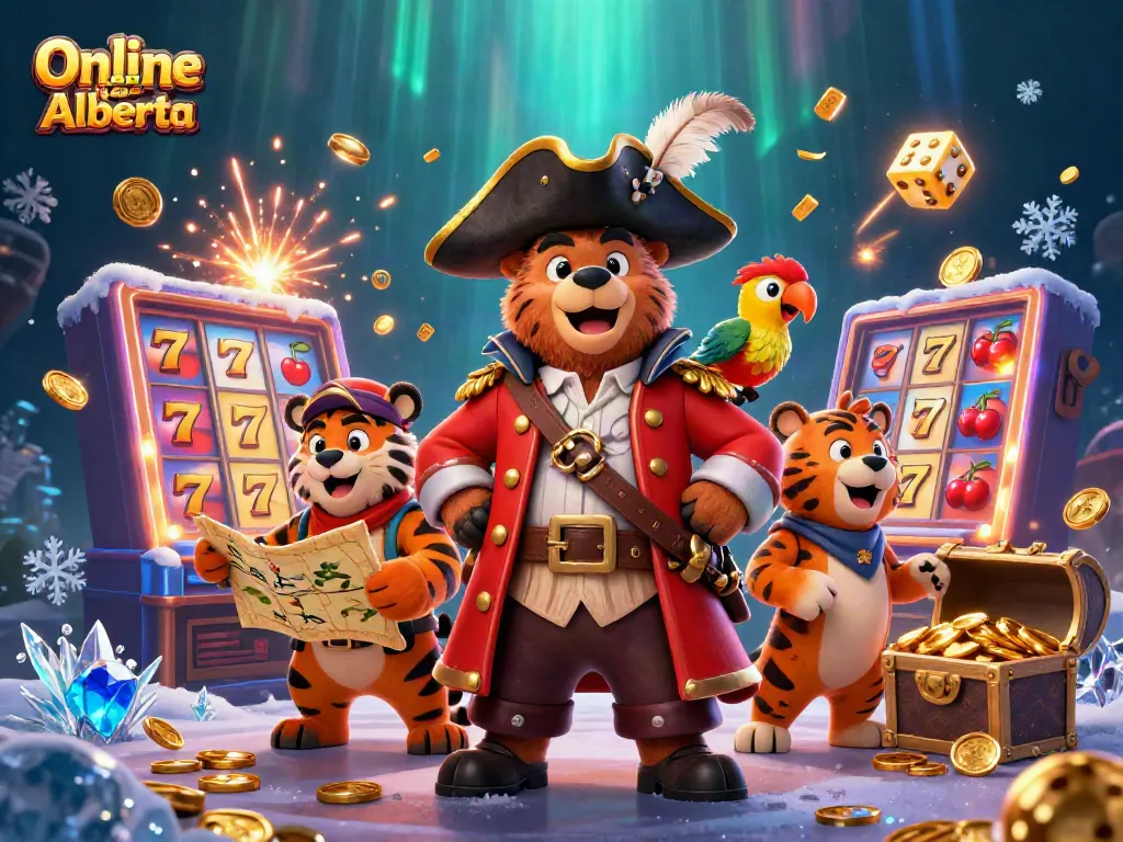 Engage with Online Casino Alberta through a vibrant scene showcasing dynamic gaming elements and characters.