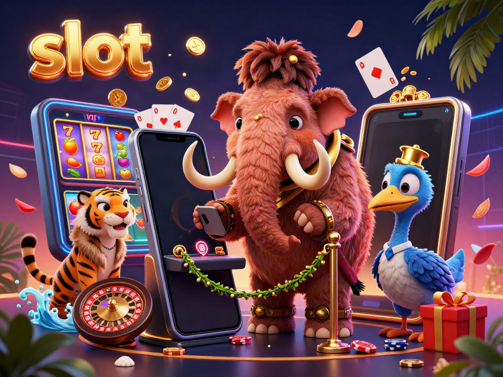 Experience thrilling slot action with vibrant characters and dynamic gaming elements in a lively casino scene.