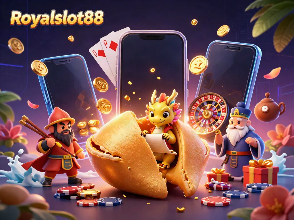 Permainan slot menarik di Royalslot88 dengan karakter unik dan elemen kasino.