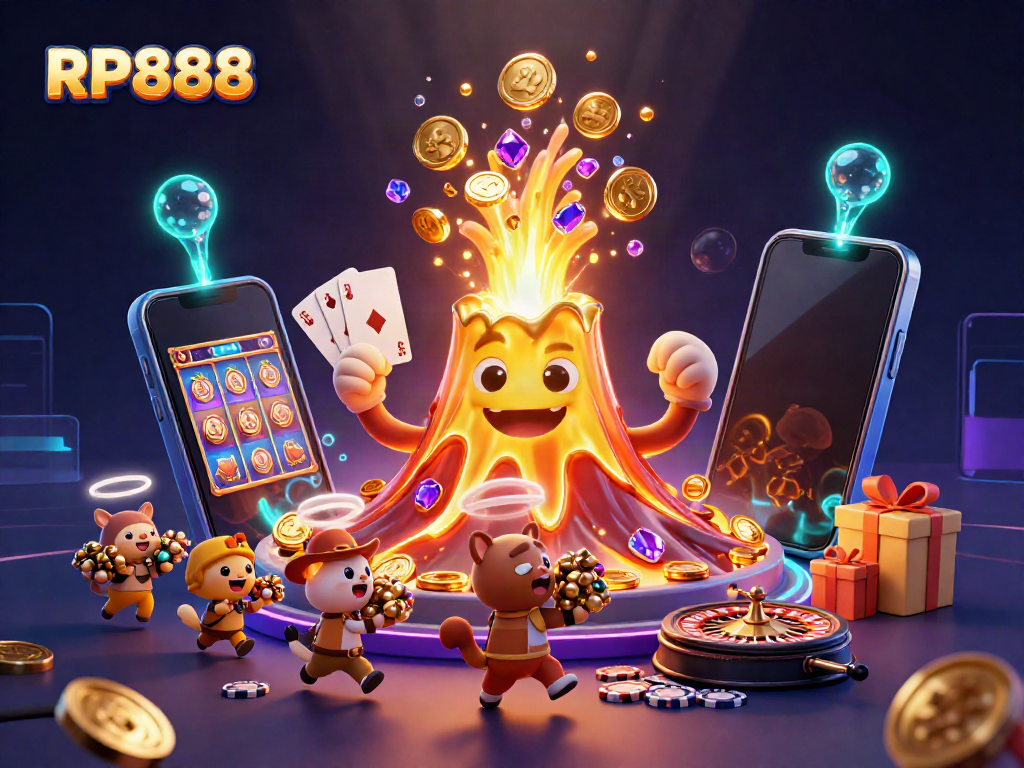 Experience the thrilling excitement of RP888 with a vibrant, dynamic casino scene full of treasure and adventure.