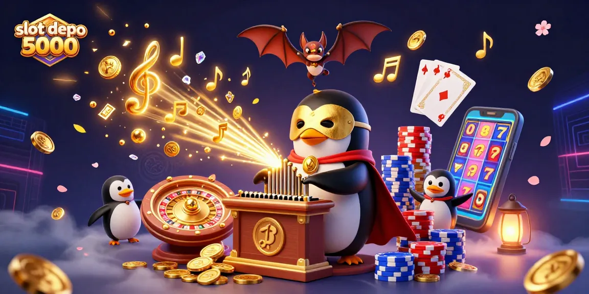Spin to win with slot depo 5000 in this vibrant casino illustration showcasing animated characters and dynamic game elements