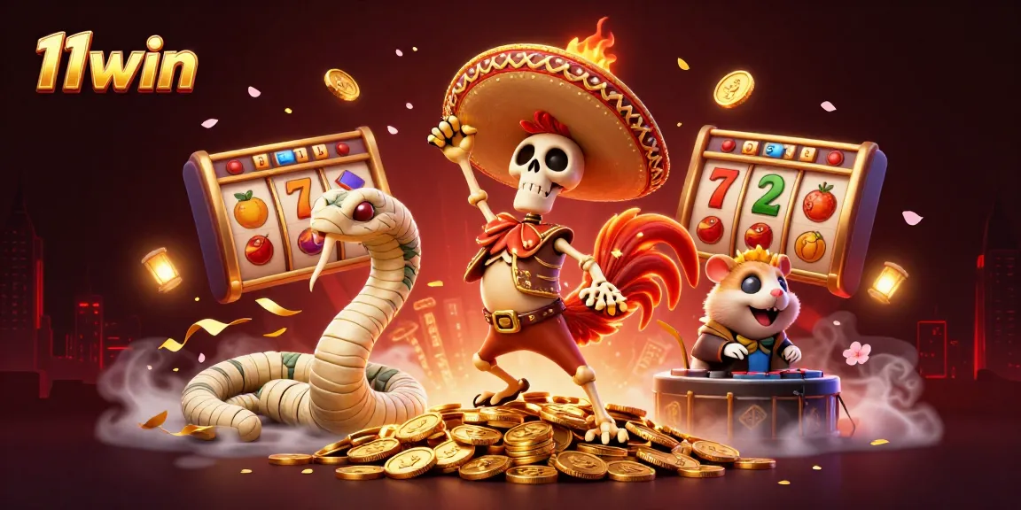Experience thrilling gameplay with 11win's vibrant casino illustration featuring dynamic characters and rich elements.