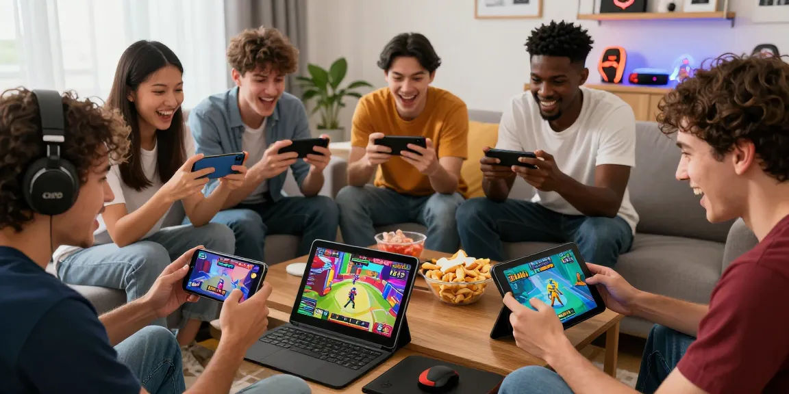 Engaging Jai Club gaming scene with friends strategizing and enjoying mobile games.
