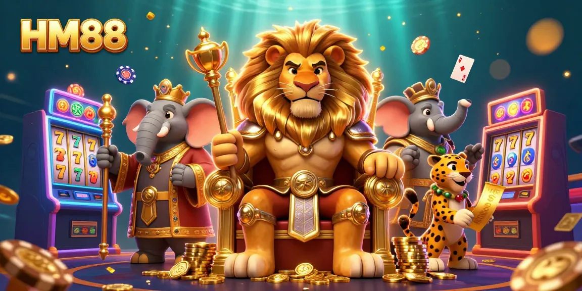 Experience the thrilling world of HM88 casino gaming with majestic characters and vibrant slot elements.