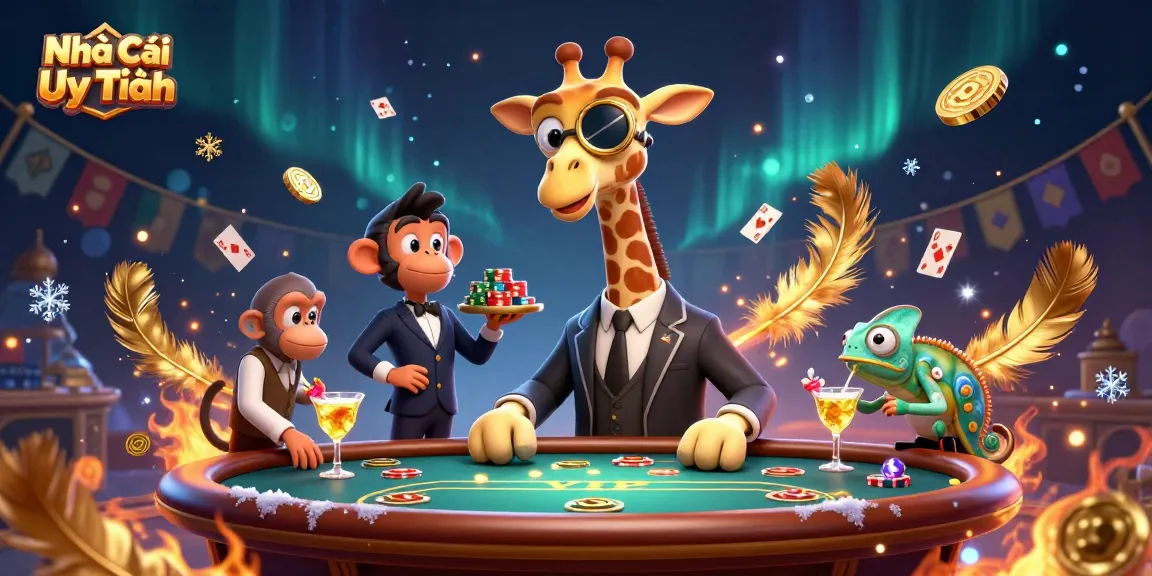 Engage in high-stakes action with Nhà Cái Uy Tín featuring a charming giraffe and lively characters.