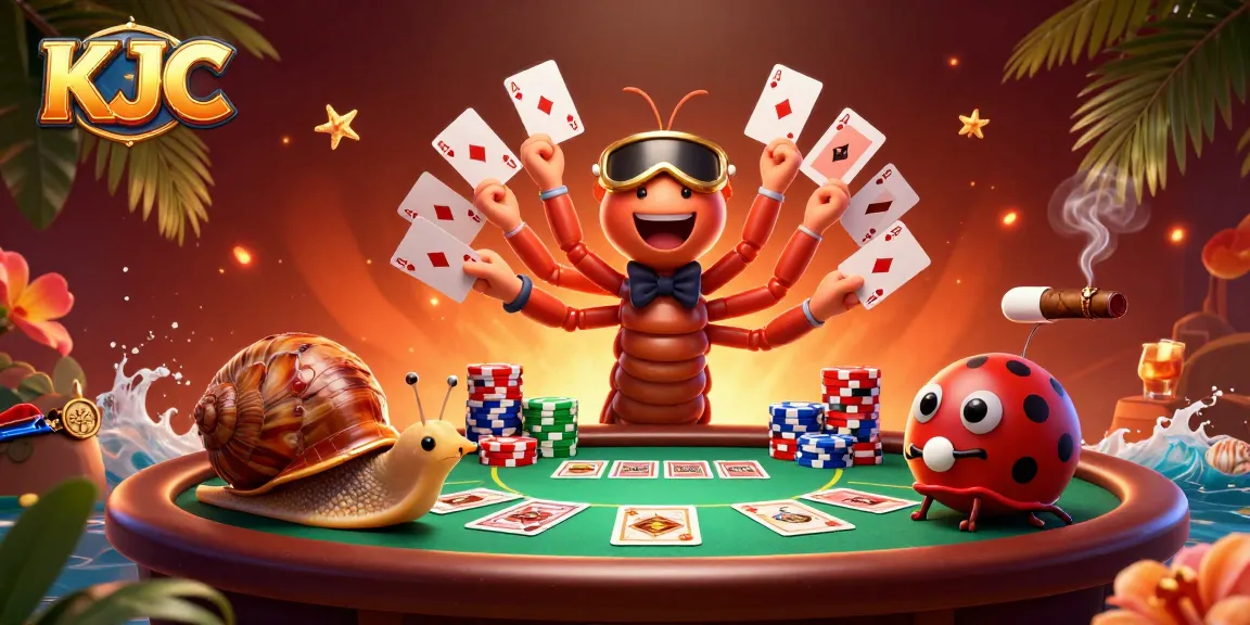 KJC showcases a vibrant casino scene with a unique millipede dealer and high-roller snail.
