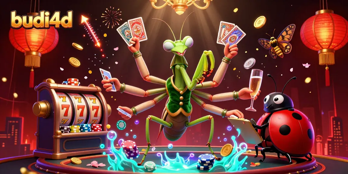Experience the vibrant budi4d casino atmosphere with colorful slot reels and dynamic characters.