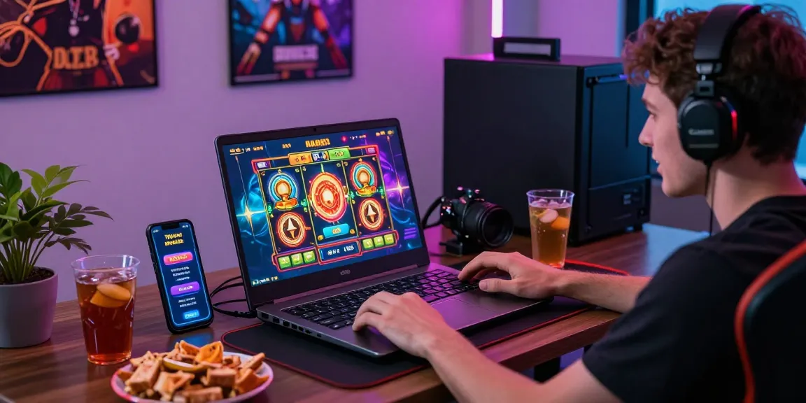 Pengguna fujiwin88 asyik bermain slot online di ruang gaming yang nyaman.