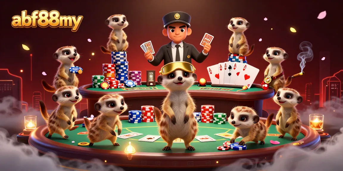 Engage with afb88my casino excitement featuring playful meerkats around poker tables and vibrant chips.