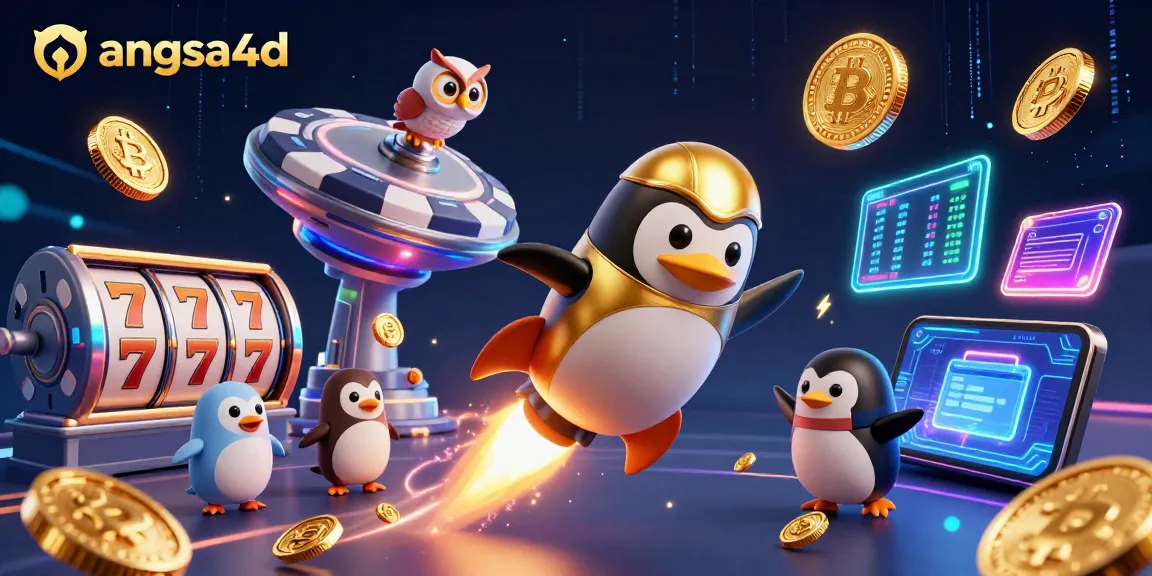 Experience angsa4d with a dazzling rocket-powered penguin blasting towards a vibrant casino!
