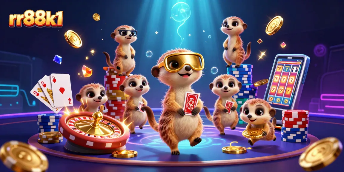 Experience thrilling gameplay with rr88k1's animated meerkat casino scene, showcasing vibrant gaming elements.
