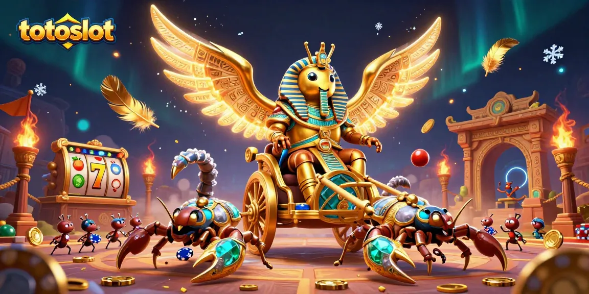 Engage in thrilling slot adventures with totoslot as a majestic scarab beetle and scorpions dominate the scene.