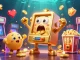 Experience kdslot's exhilarating jackpots with a 3D cartoon golden slot machine celebrating a win among cheering companions.