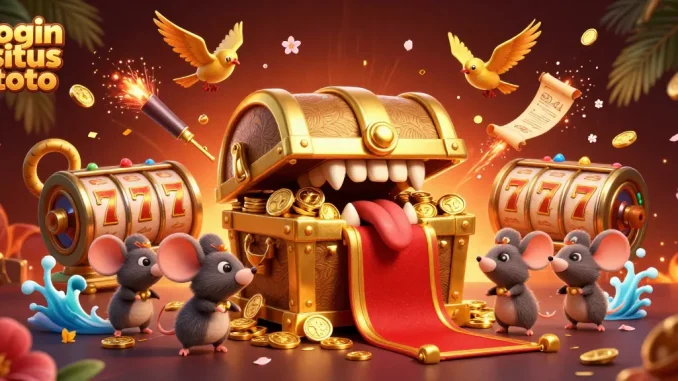 Experience seamless login situs toto with a vibrant 3D casino illustration showcasing dynamic gaming elements.