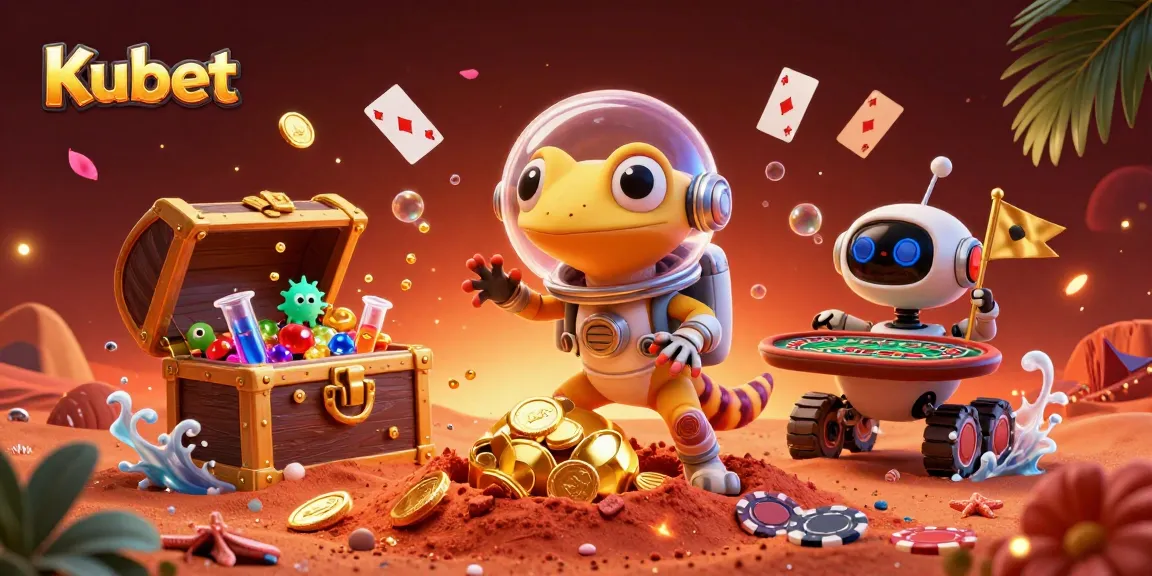 Kubet players spin the roulette wheel in a stunning Martian casino with vibrant alien characters.
